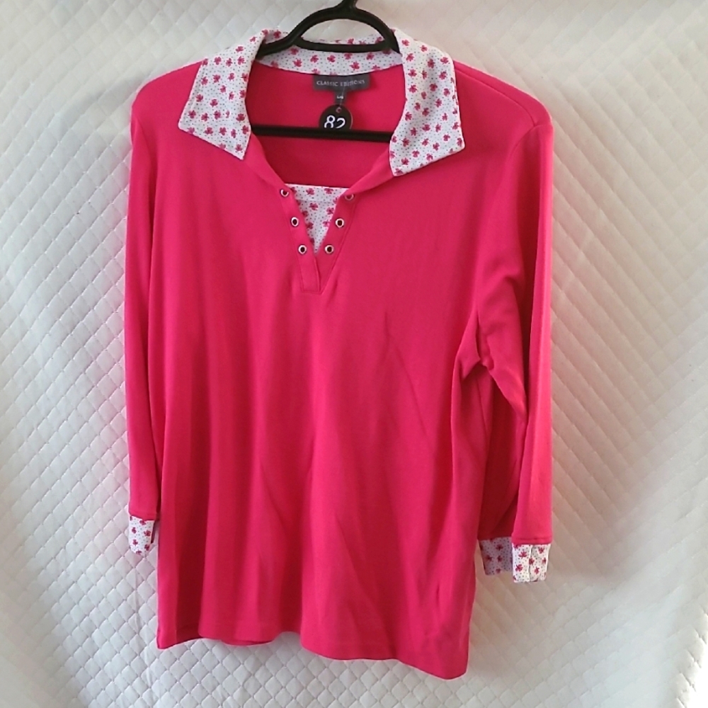 #82 Sz L Classic Edition Top Popsicle Pink With Floral Accents